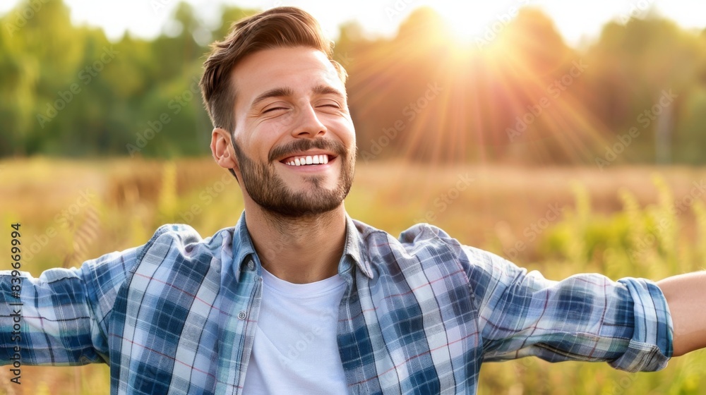 Wall mural Handsome Young Businessman in His 30s: Enjoying a Joyful and Relaxing Summer Day Outdoors