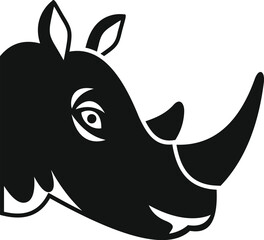 Strong powerful rhino head in solid black looking to the side
