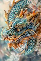 A detailed view of a mythical dragon's head and neck, perfect for fantasy or mythical themed designs