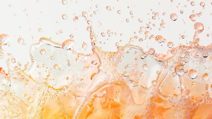 horizontal banner, abstract background, peach fuzz colored water splashes, drops, bubbles, freshness, free space for text