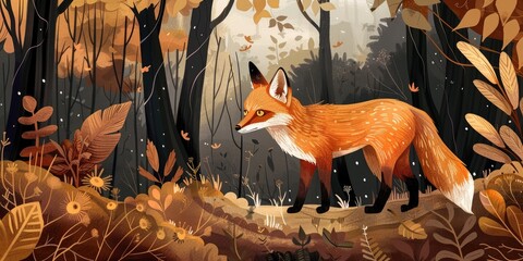 Cute Fox in a Colorful Fall Forest