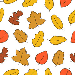 Obraz premium Autumn leaf. Nature. Seamless pattern. Hand drawn style. Vector drawing. Design ornaments.
