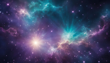 Naklejka premium Vibrant Nebula with Turquoise and Amethyst Gas