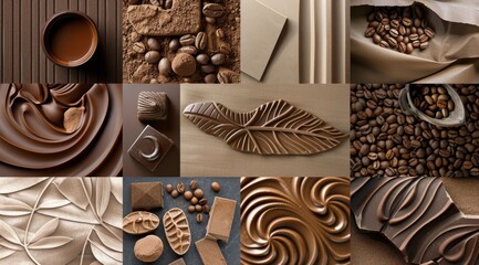Collage of Chocolate, Coffee, and Cocoa Powder