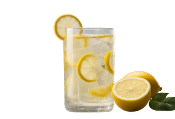 Big glass of lemonade isolated on transparent background cutout Summer refreshing drink