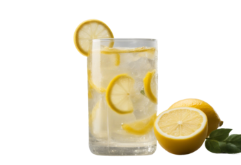 Big glass of lemonade isolated on transparent background cutout Summer refreshing drink