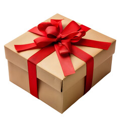 Obraz premium A neatly wrapped gift box adorned with a red ribbon on a transparent background. PNG file.