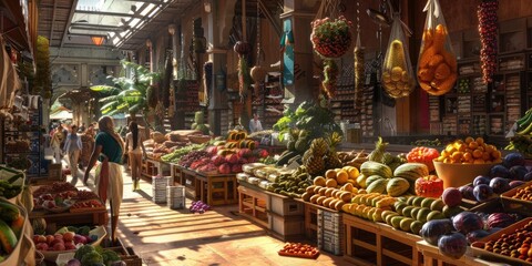 Obraz premium Colorful Market Scene with Fresh Produce