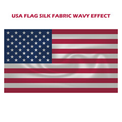 Naklejka premium 3D USA FLAG SILK FABRIC WAVY BACKGROUND. Vector illustration, with typography in English. It is isolated on a white background.