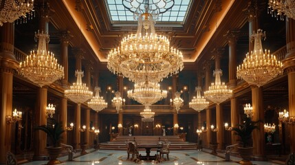 opulent chandeliers adorn the grand entrance hall with a lush maximalist design a luxurious sight to behold