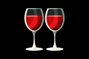 2 glass wine in black vector illustration 