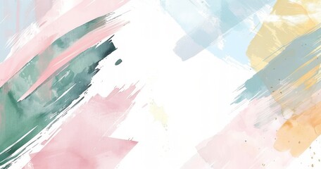 Obraz premium A white background with pastel watercolor brush strokes in the bottom right corner, creating an abstract and artistic design for social media or branding use
