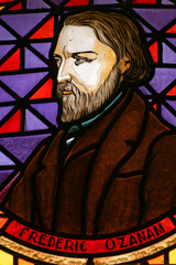 Stained glass of Frederic Ozanam. Vitrail moderne de . Frédéric Ozanam. Paris