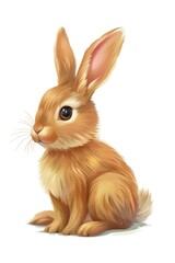 Obraz premium A brown rabbit sitting on a white surface, suitable for use in children's illustrations or as a symbol of innocence