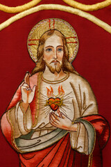 Representation of the Sacred Heart of Jesus. Représentation du sacré cœur de Jésus en broderie, Paris. France