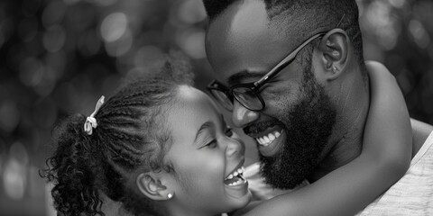 Fototapeta premium A black and white photograph of a man and a young girl, likely a family member