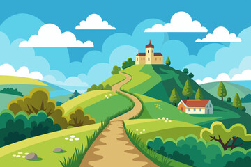 hill seeing path way light blue sky vector illustration