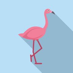 Minimalist vector illustration of a pink flamingo walking with its long legs
