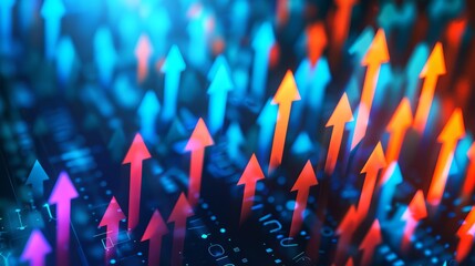 Abstract representation of stock market growth with upward arrows, highlighting financial success and technological advancement. Ideal for business and financial visuals