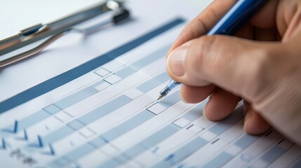 Accurate medical documentation, Doctor filling out survey paperwork and marking checkboxes. Perfect for themes of healthcare administration and patient care