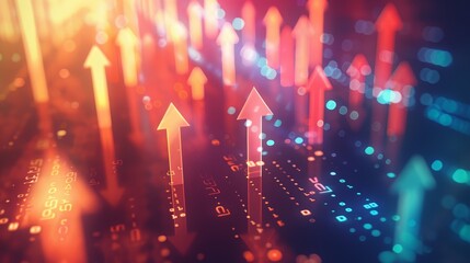Digital arrows pointing up, capturing the essence of business growth, financial success, and futuristic technology. Great for themes of progress and innovation