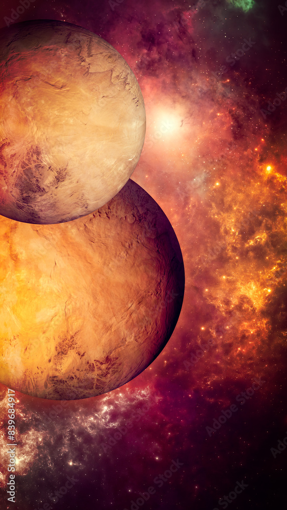 Wall mural planets and exoplanets of unexplored galaxies. sci-fi. new worlds to discover. colonization and expl