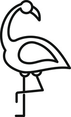 Graceful standing flamingo minimalist icon with one leg, symbolizing elegance and wildlife nature, in simple graphic vector design on isolated white background