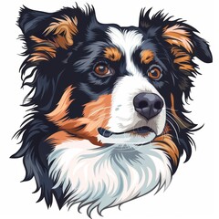 Australian shepherd dog icon in cartoon sketch style on white background, close up portrait