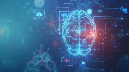 digital concept of Abstract technology futuristic brain with health care icons 