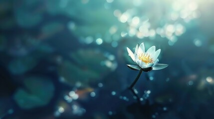   White water lily floating with droplets below