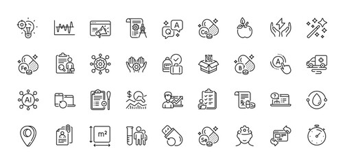 Magic wand, Ambulance transport and Iron line icons pack. AI, Question and Answer, Map pin icons. Safe energy, Cobalt mineral, Interview documents web icon. Vector