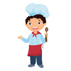Boy cook in cap and red apron