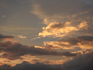 Evening clouds highlighted by the sun over Kent County, Delaware. Cloudscape.