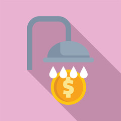 Money laundering shower concept with gold and coin washing in finance, illegal business, and government corruption illustration on white background in modern flat design style vector graphic element