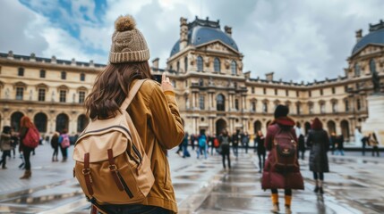Obraz premium Tourist Taking Photo at Louvre Museum