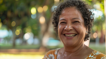 portrait of a middle aged smiling brazilian woman