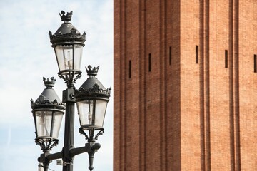 Venetian twin towers also known as Torres Venecianes in Barcelona famous tourist destination