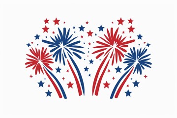 Obraz premium red, white and blue fireworks with stars on a white background Generative AI