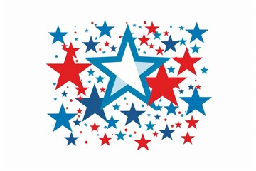 Obraz premium red, white and blue firework clipart, simple logo on a pure white background, stars in a red, white and blue color palette Generative AI