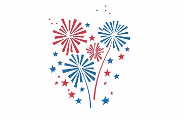 A simple style red, white and blue firework clipart on an allwhite background The fireworks have small stars in them Generative AI