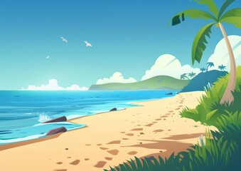 Obraz premium Beach and ocean background vector presentation design illustration cartoon simple for kids
