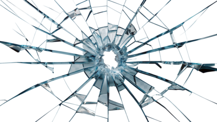 High-Resolution Broken Glass Texture with Shattered Impact Pattern cut out png on transparent background