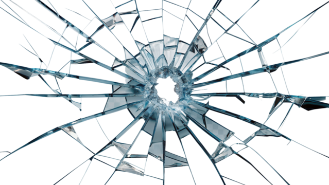 High-Resolution Broken Glass Texture with Shattered Impact Pattern cut out png on transparent background