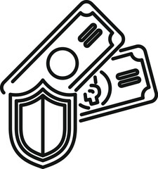 Shield is protecting some dollar bills, representing insurance or financial safety