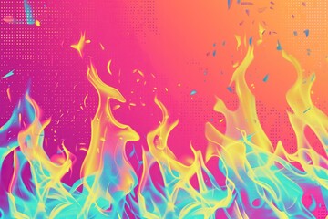 Obraz premium abstract vibrant digitally fire flames with gradient of pink orange yellow hues against dotted background