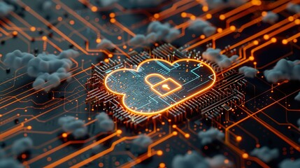 Cloud Computing Security with Neon Lock and Circuit Board Design