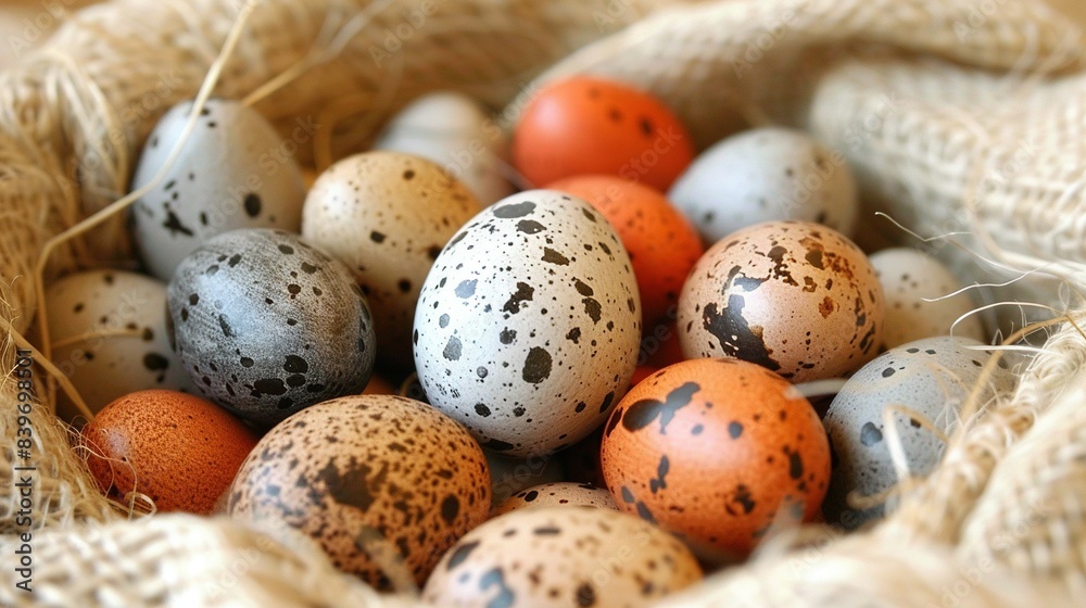 Poster   A basket overflowing with eggs atop a burly sack