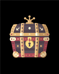 red black gold modern deluxe locked hidden mystery secret special private pirate golden fortune treasure chest design resizable vector transparent background single icon