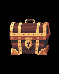 modern large wooden hidden mystery secret special private pirate golden fortune treasure chest design resizable vector transparent background single icon