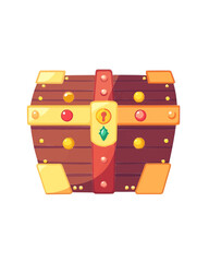 colorful jeweled ruby emerald brown wooden hidden mystery secret special private pirate golden fortune treasure chest illustration design 